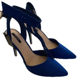 Blue Suede Strap Heels Size 7.5